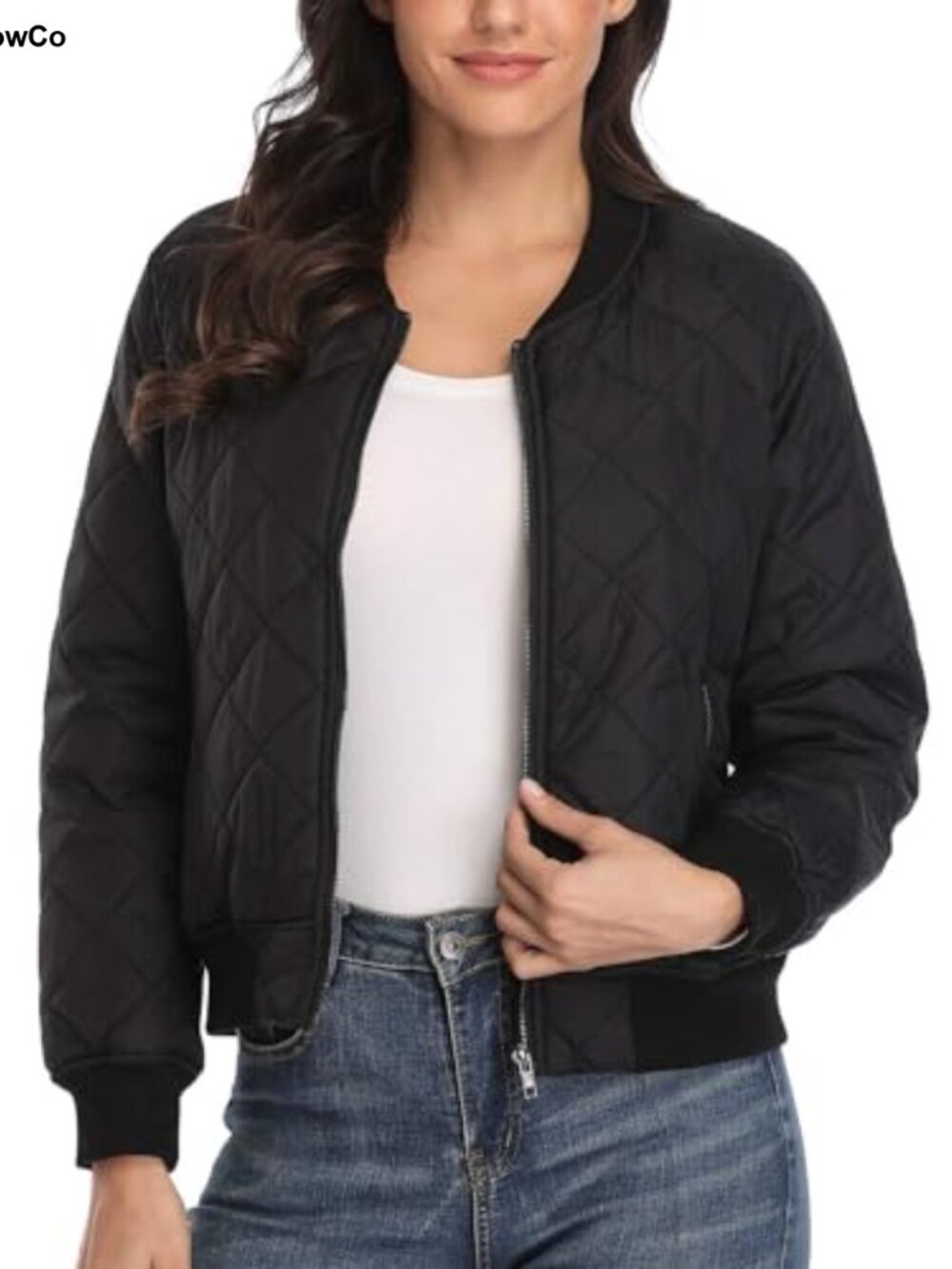 Quilted Lightweight Bomber Jacket Zip Up with Pockets